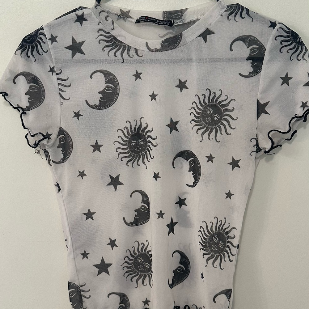 Rock Rose Couture Black and White Celestial Mesh Top
